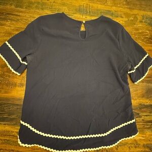 Navy Blue Women's Top with White Trim